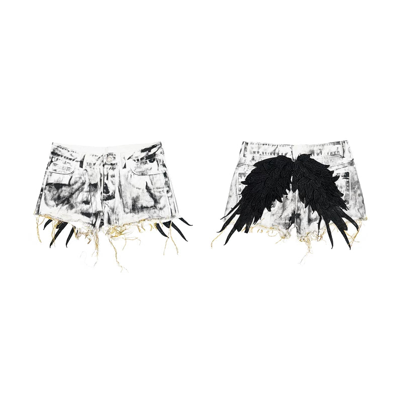 6067293260789,6067293260790,6067293260791,6067293260792, Distressed Denim Wing Detail Shorts