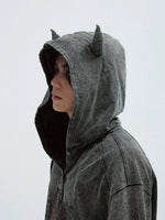 Distressed Devil Horn Hooded T-Shirt 2