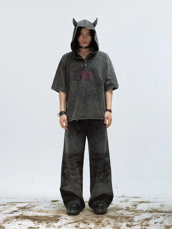 Distressed Devil Horn Hooded T-Shirt 4