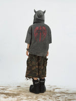 Distressed Devil Horn Hooded T-Shirt 5
