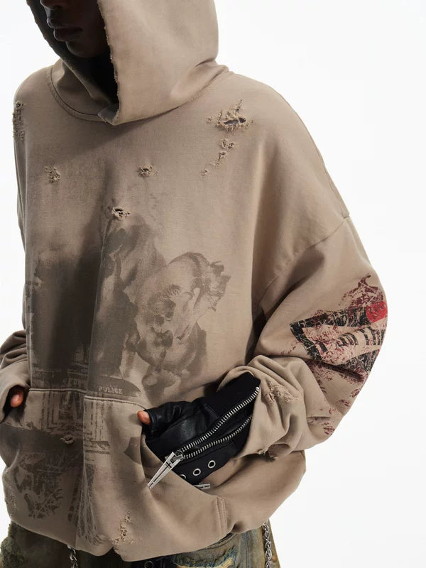 Distressed Double-Layer Horse Carriage Hoodie 2