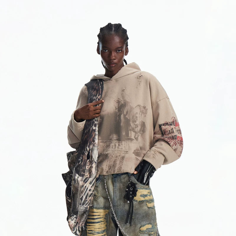 5948267697942,5948267697943,5948267697944, Distressed Double-Layer Horse Carriage Hoodie