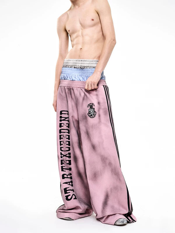 Distressed Double-Waisted Wide-Leg Sweatpants 2
