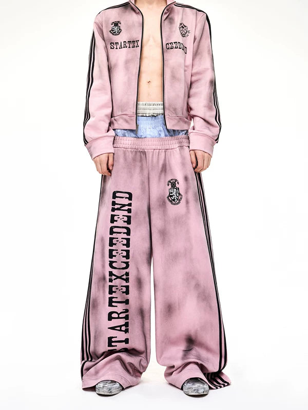 Distressed Double-Waisted Wide-Leg Sweatpants 4