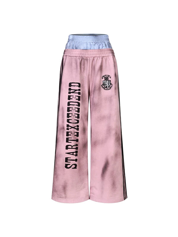 Distressed Double-Waisted Wide-Leg Sweatpants 5