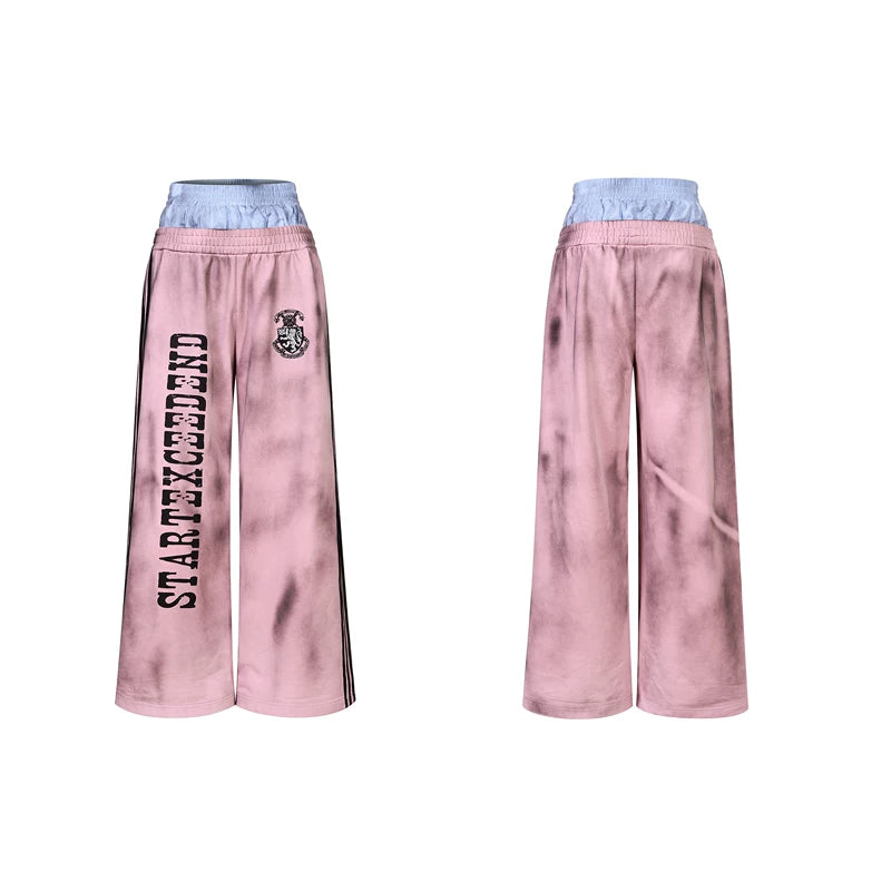 6107652951406,6107652951407,6107652951408,6107652951409, Distressed Double-Waisted Wide-Leg Sweatpants