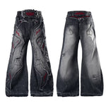 6102734933063,6102734933064,6102734933065,6102734933066, Distressed Embroidered Loose Fit Denim Pants