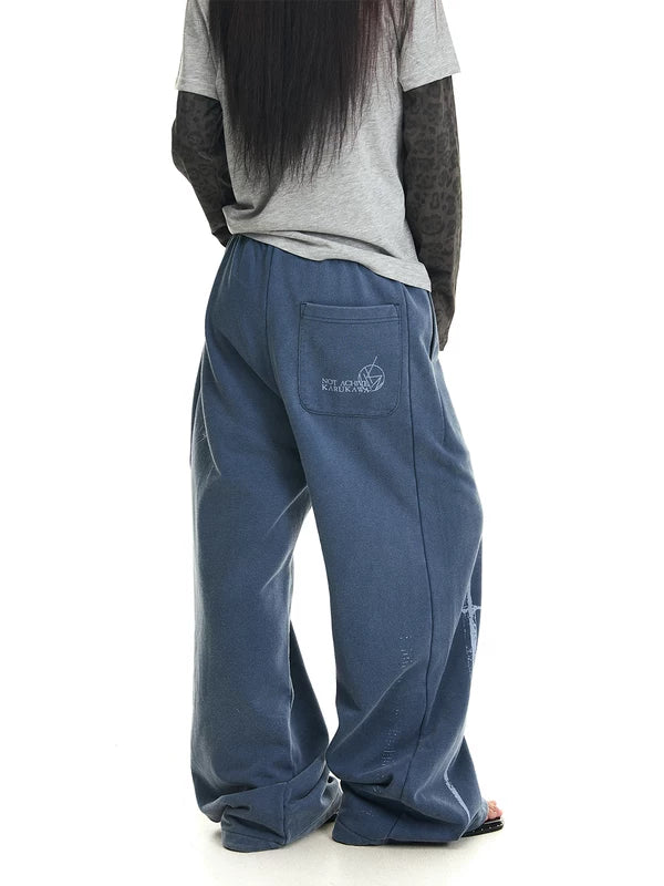 Distressed Enzyme Wash Baggy Wide-Leg Pants 3