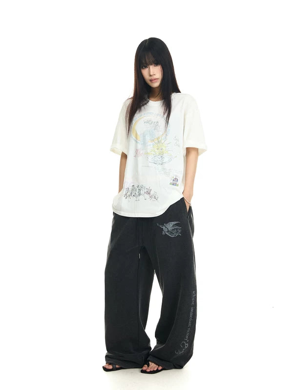 Distressed Enzyme Wash Baggy Wide-Leg Pants 4