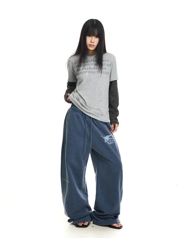 Distressed Enzyme Wash Baggy Wide-Leg Pants 5