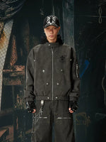 Distressed Faux Leather Hooded Zip Jacket 1
