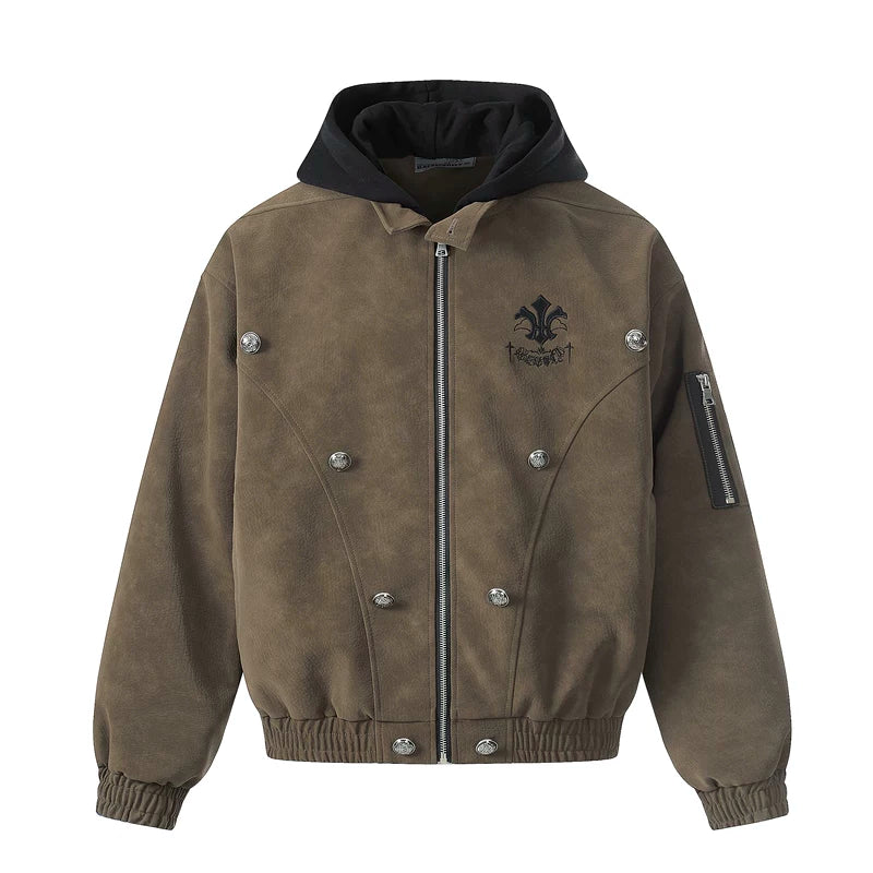 6197580750407,6197580750408,6197580750409,6197580750410, Distressed Faux Leather Hooded Zip Jacket