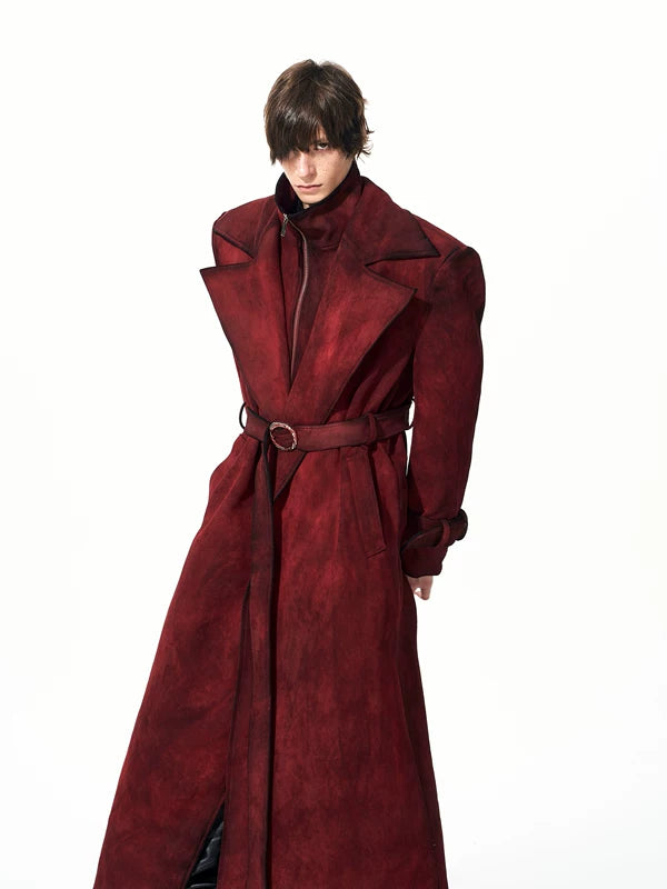 Distressed Faux Suede Padded Trench Coat 3