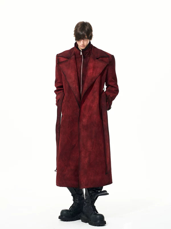 Distressed Faux Suede Padded Trench Coat 4