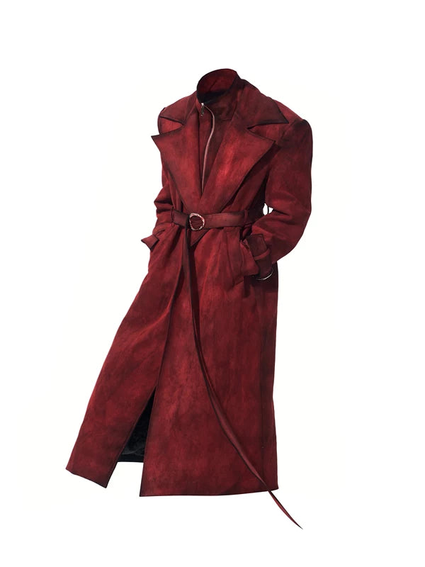 Distressed Faux Suede Padded Trench Coat 5