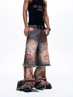 Distressed Faux Two-Piece Loose Jeans Pants 3