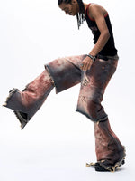 Distressed Faux Two-Piece Loose Jeans Pants 4