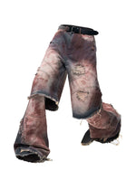 Distressed Faux Two-Piece Loose Jeans Pants 5