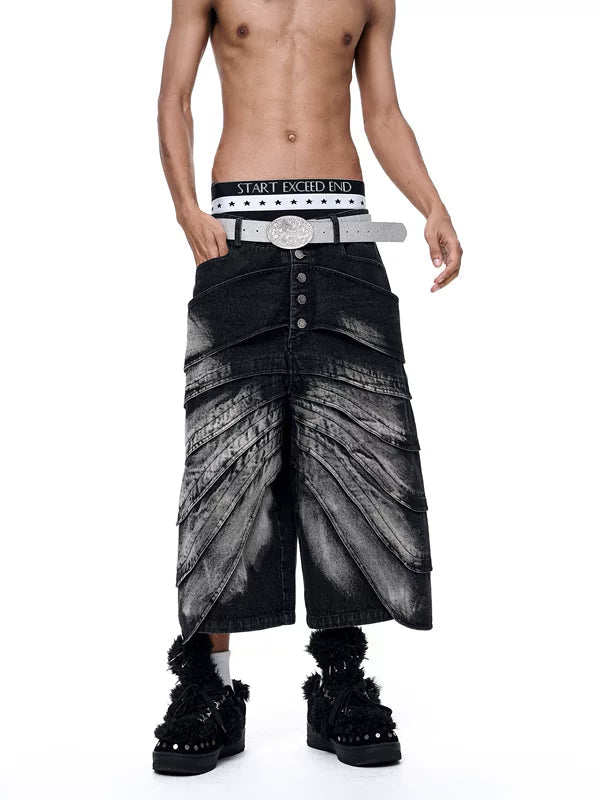 Distressed Five-Button Cropped Denim Pants 1