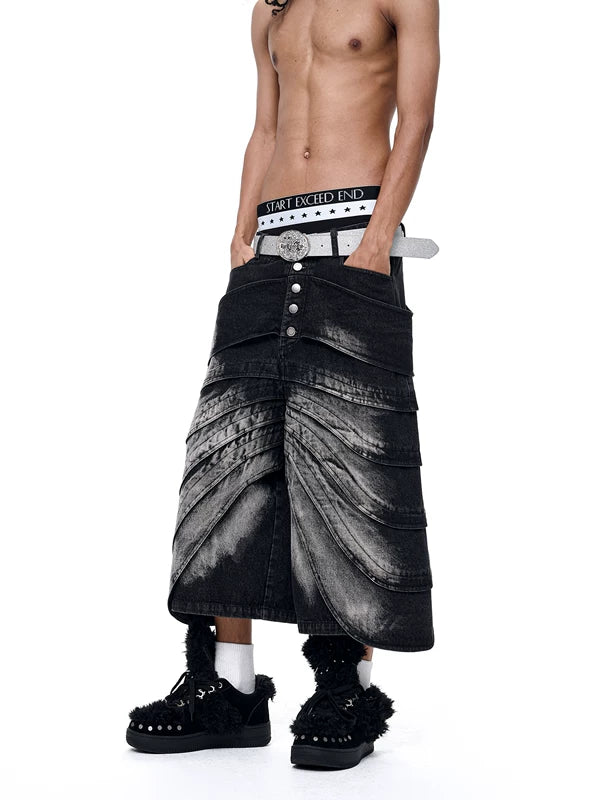 Distressed Five-Button Cropped Denim Pants 2