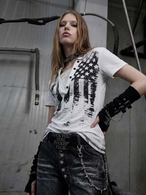Distressed Flag Print Slim Fit T-Shirt 1