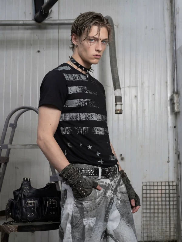Distressed Flag Print T-Shirt and Pants 2