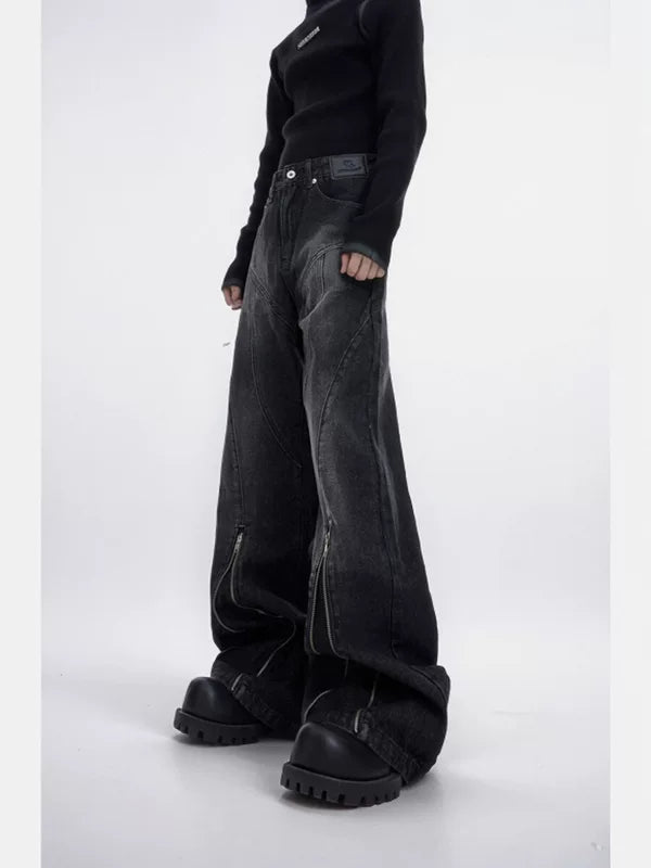 Distressed Flared Jeans with Zipper Details 2