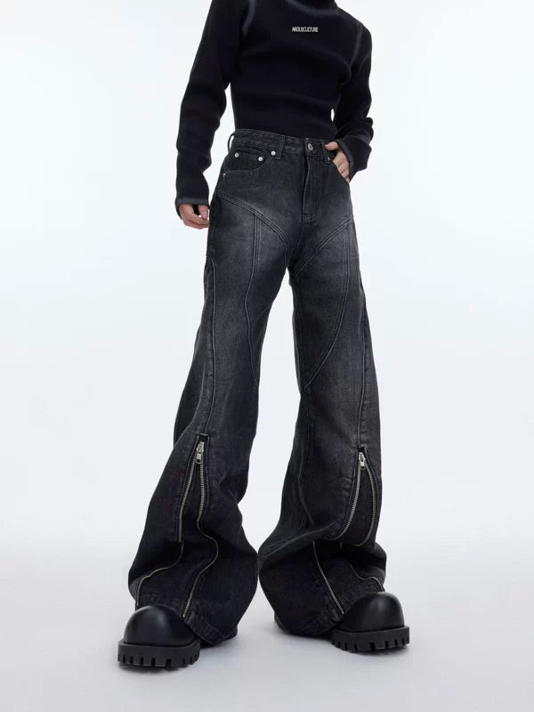 Distressed Flared Jeans with Zipper Details 3