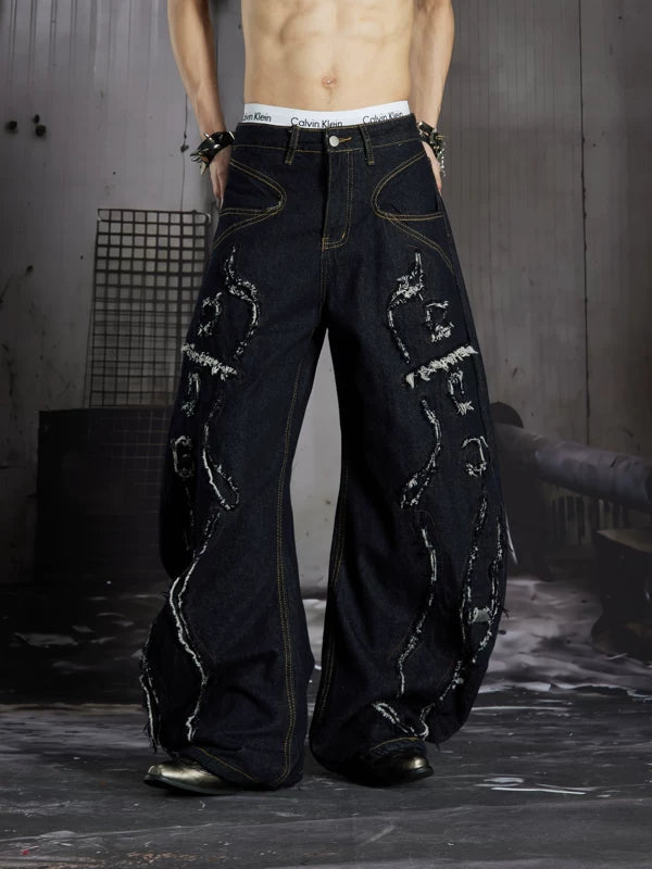 Distressed Frayed Wide-Leg Denim Pants 3
