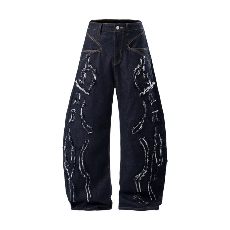6259906247271,6259906247272,6259906247273,6259906247274, Distressed Frayed Wide-Leg Denim Pants