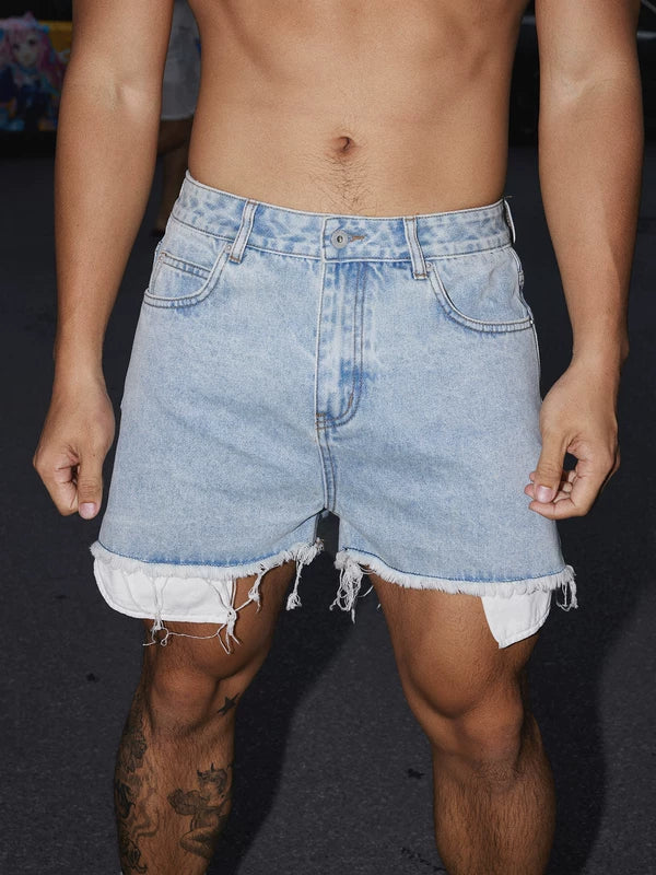Distressed Fringed Denim Shorts 3
