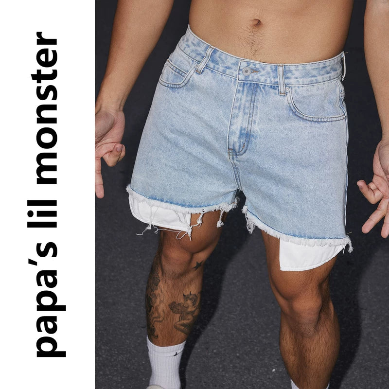 6216651686474,6216651686475,6216651686476, Distressed Fringed Denim Shorts