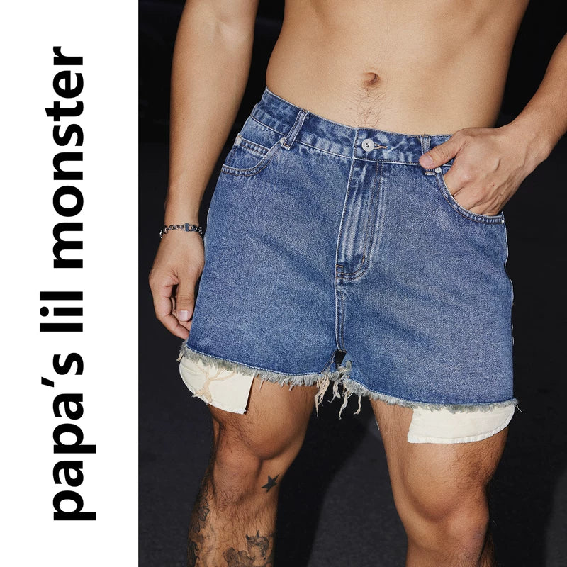 6216651686477,6216651686478,6216651686479, Distressed Fringed Denim Shorts
