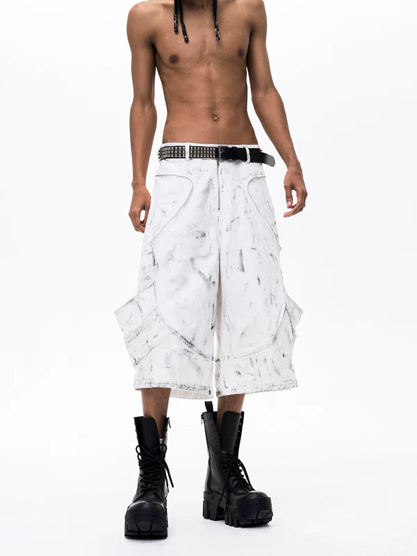 Distressed Fur-Trimmed Multi-Pocket Cropped Pants 2