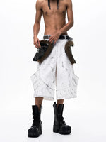 Distressed Fur-Trimmed Multi-Pocket Cropped Pants 4