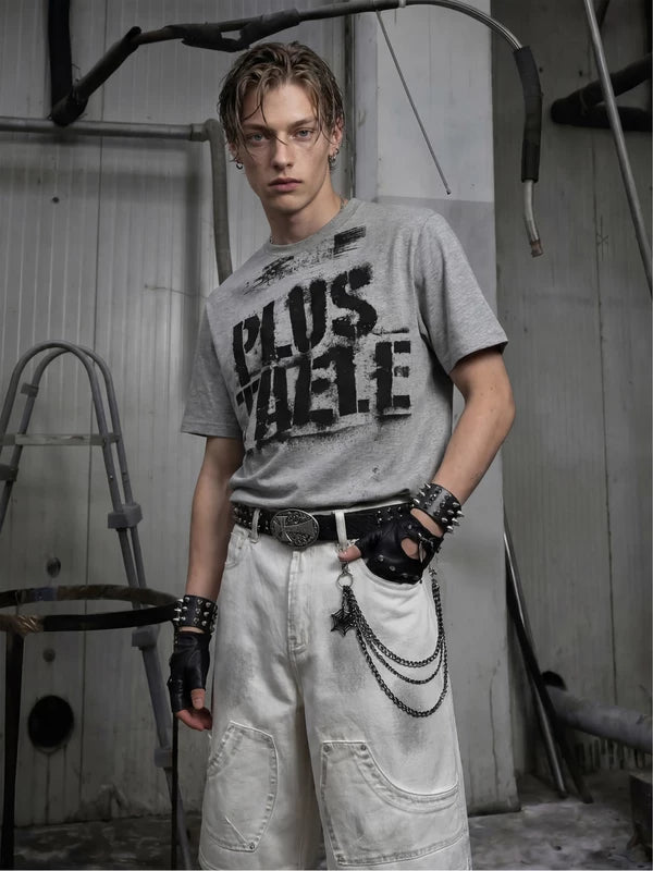 Distressed Graffiti Cotton Crew Neck T-Shirt 1