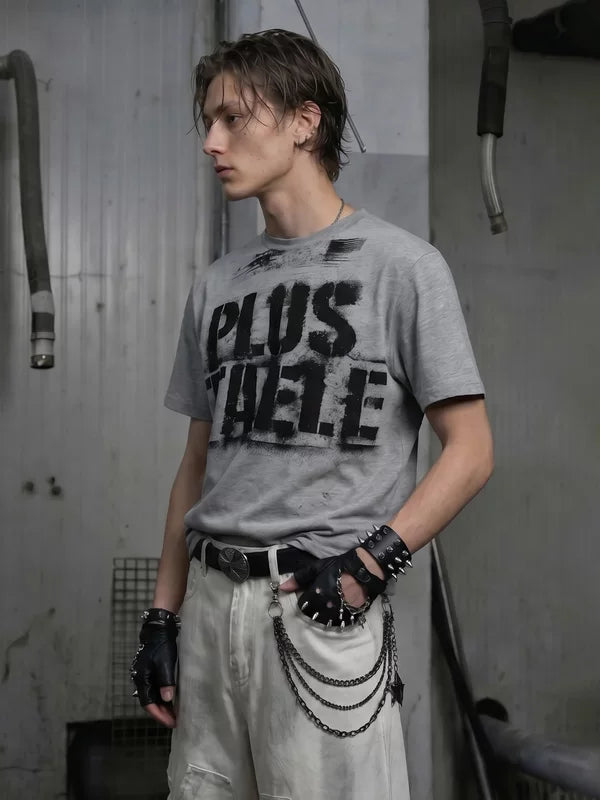 Distressed Graffiti Cotton Crew Neck T-Shirt 2