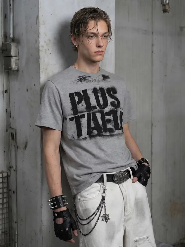 Distressed Graffiti Cotton Crew Neck T-Shirt 3