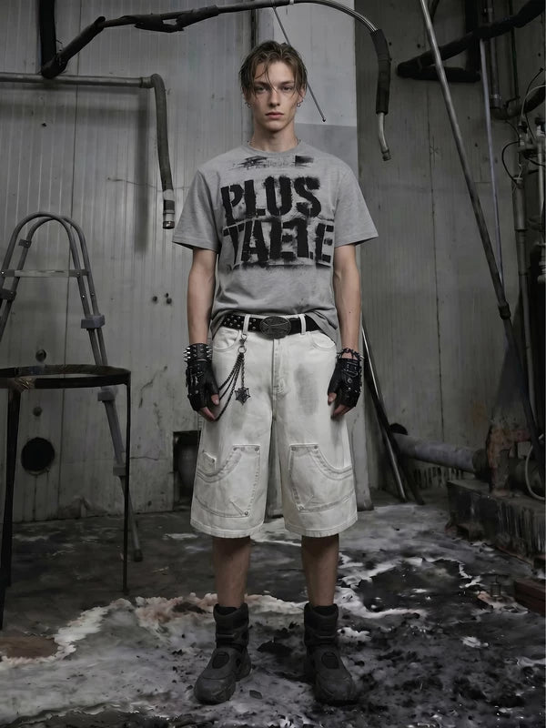 Distressed Graffiti Cotton Crew Neck T-Shirt 4