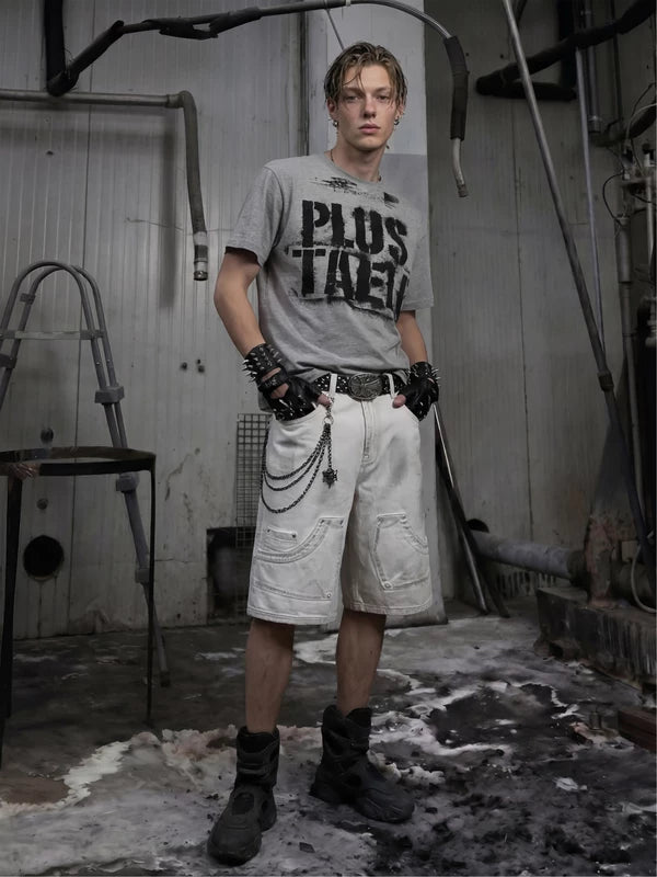 Distressed Graffiti Cotton Crew Neck T-Shirt 5