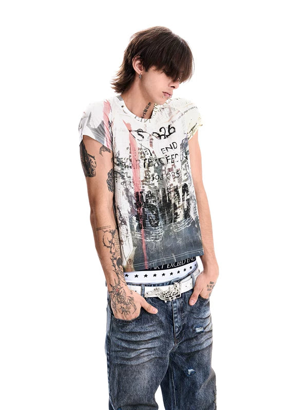 Distressed Graffiti Print Slim Fit T-Shirt 1