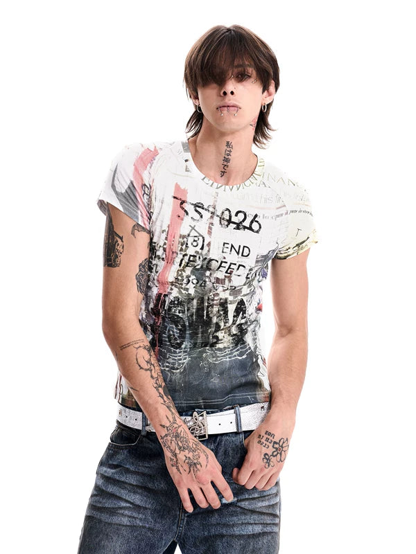 Distressed Graffiti Print Slim Fit T-Shirt 2