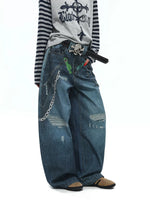 Distressed Graffiti Print Wide Leg Jeans Pants 3