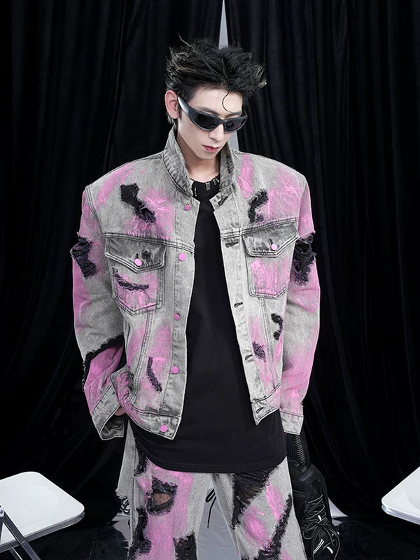 Distressed Graffiti Washed Denim Jacket 2