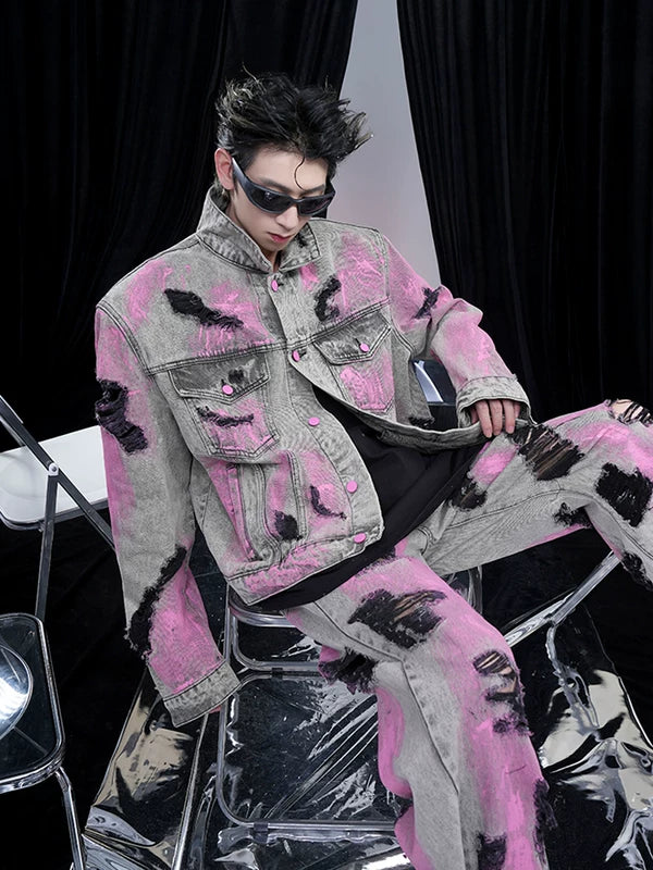Distressed Graffiti Washed Denim Jacket 3