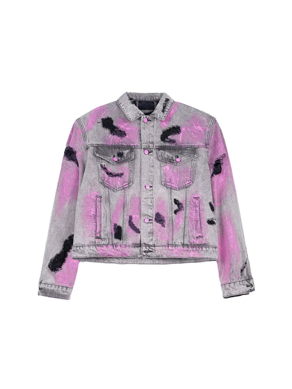 Distressed Graffiti Washed Denim Jacket 5