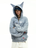 Distressed Graffiti Zip Hoodie with Ear Hood 3