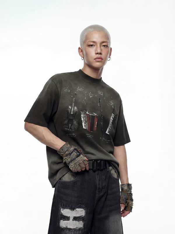 Distressed Graphic Cotton T-Shirt 1