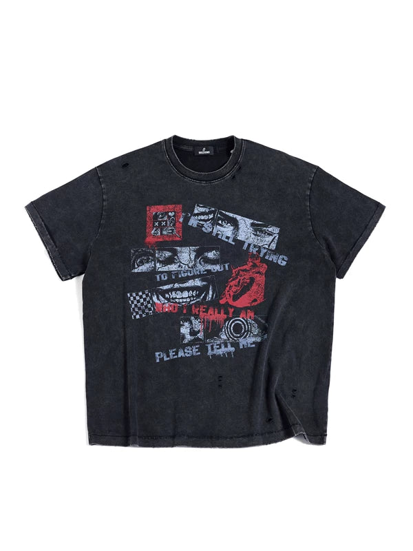 Distressed Graphic Crew Neck T-Shirt 1