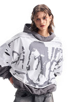 Distressed Graphic Faux Two-Piece Pullover Hoodie 2
